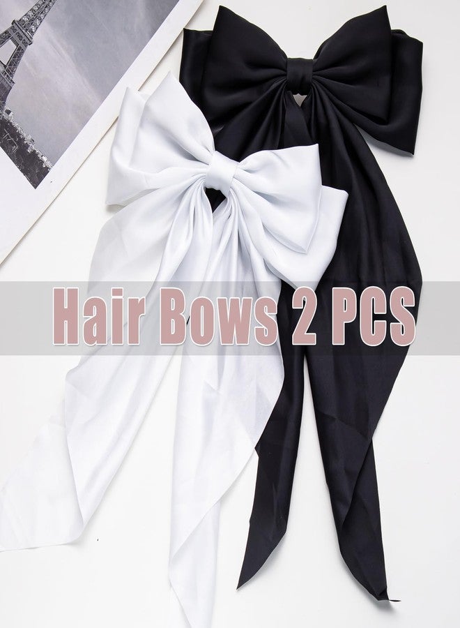 Seneeel Hair Bows 2 PCS Ribbon Bow for Women and Girls, Oversized Long-tail Cute Aesthetic, Large Hair Barrettes (Black White) - Image 4